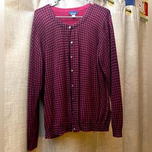 Basic Editions, XL, Maroon/Black Checkered, Knit Button-Up Sweater
